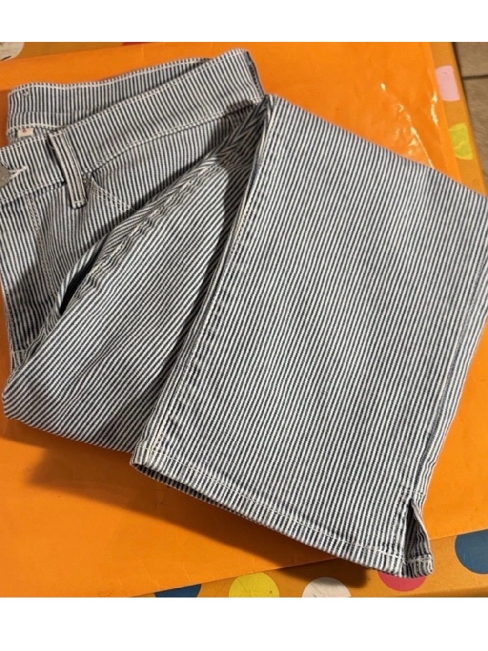 Levi's Blue and White Striped Cropped Jeans